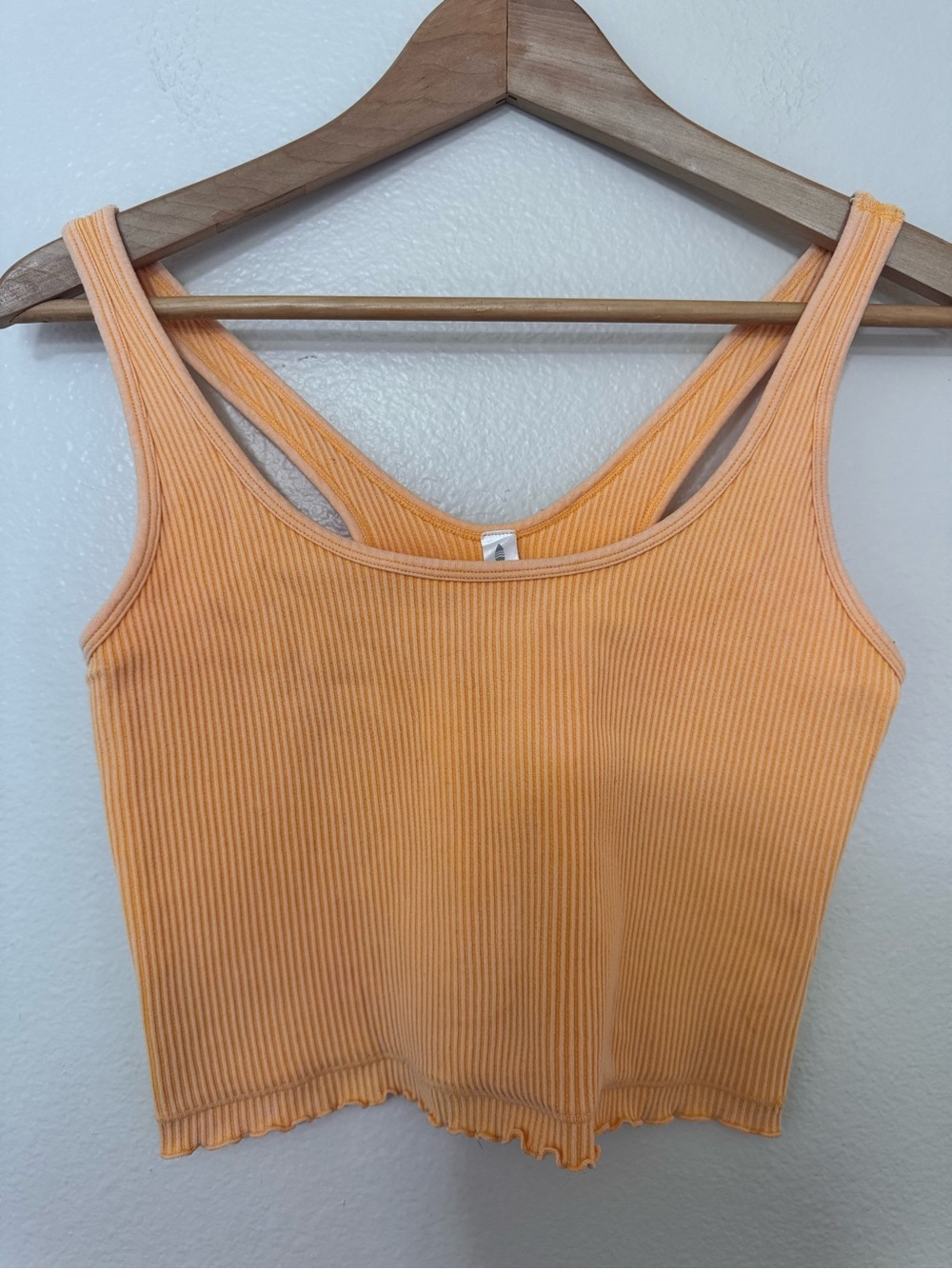 Fornia Ribbed Brami Crop Tank M/L Orange Yellow Lettuce Hem Stretch